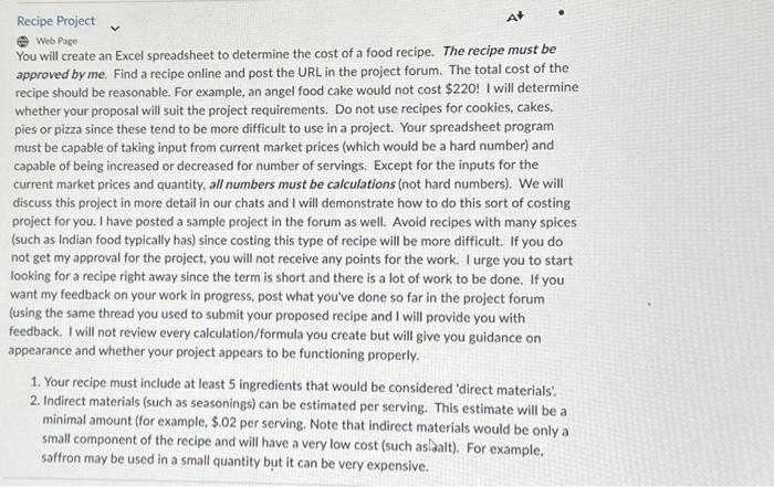  Web Pase You will create an Excel spreadsheet to determine the