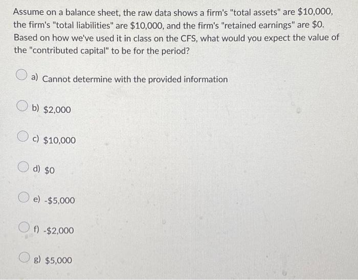  Assume on a balance sheet, the raw data shows a firm's
