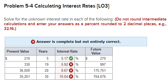  Problem 5-4 Calculating Interest Rates [LO3] Solve for the unknown interest
