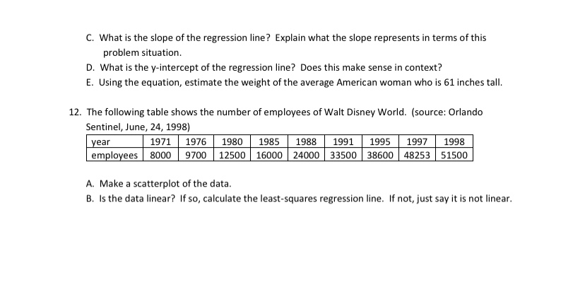 data appears linear, sketch a regression line. If not, explain. C. Find