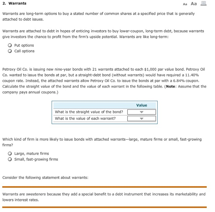  2. Warrants Aa Aa Warrants are long-term options to buy a