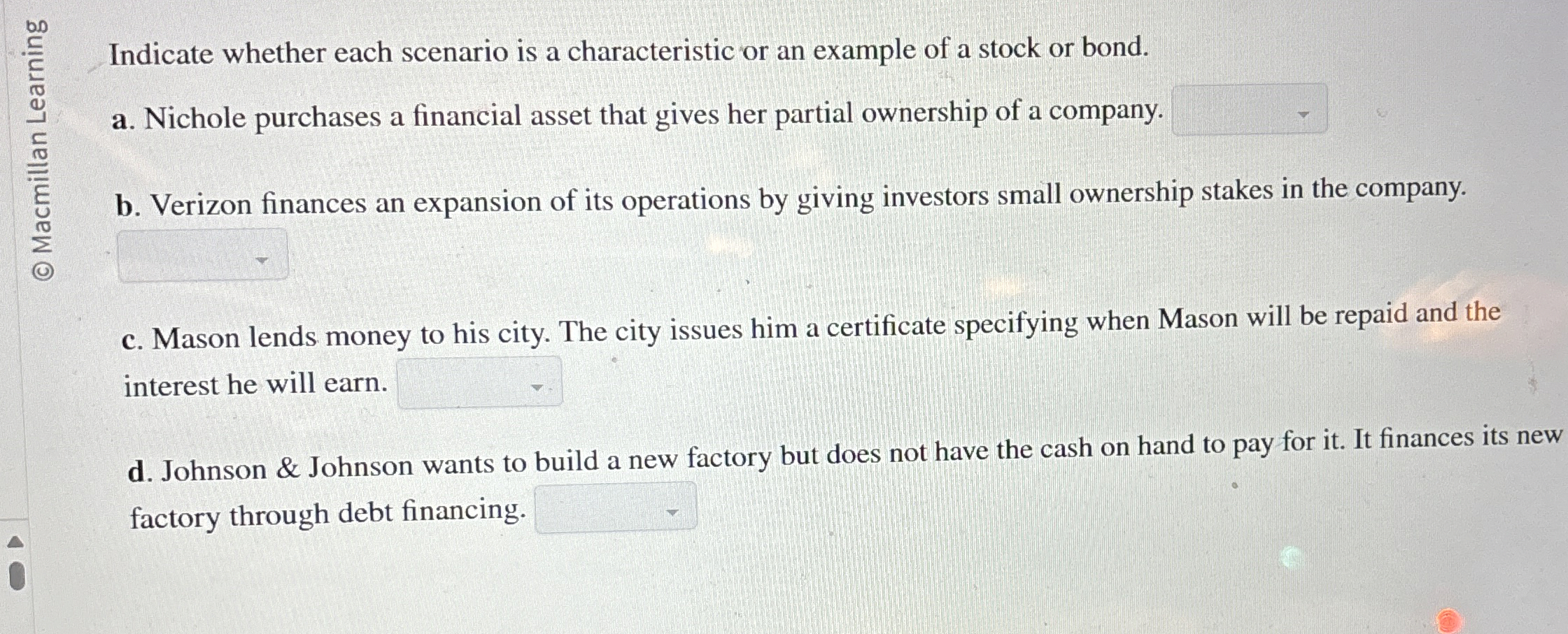  Indicate whether each scenario is a characteristic or an example of