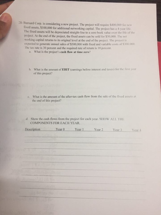  28- Barnard Corp. is considering a new project. The project will