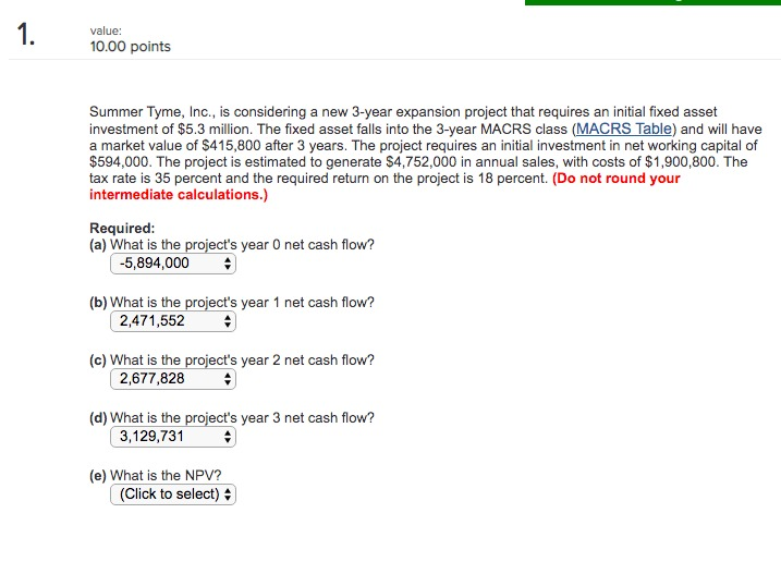 1. value: 10.00 points Summer Tyme, Inc., is considering a new