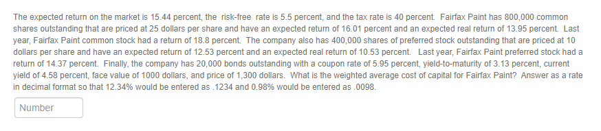 PLZ help with the correct ans, The expected return on the market
