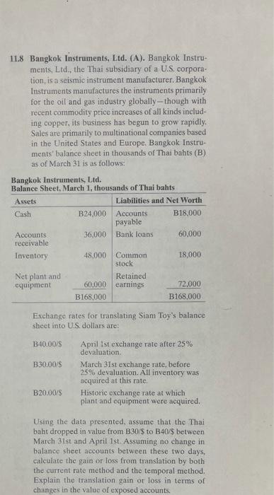 please show all orginal work and answer 11.8 Bangkok Instruments, Ltd. (A).