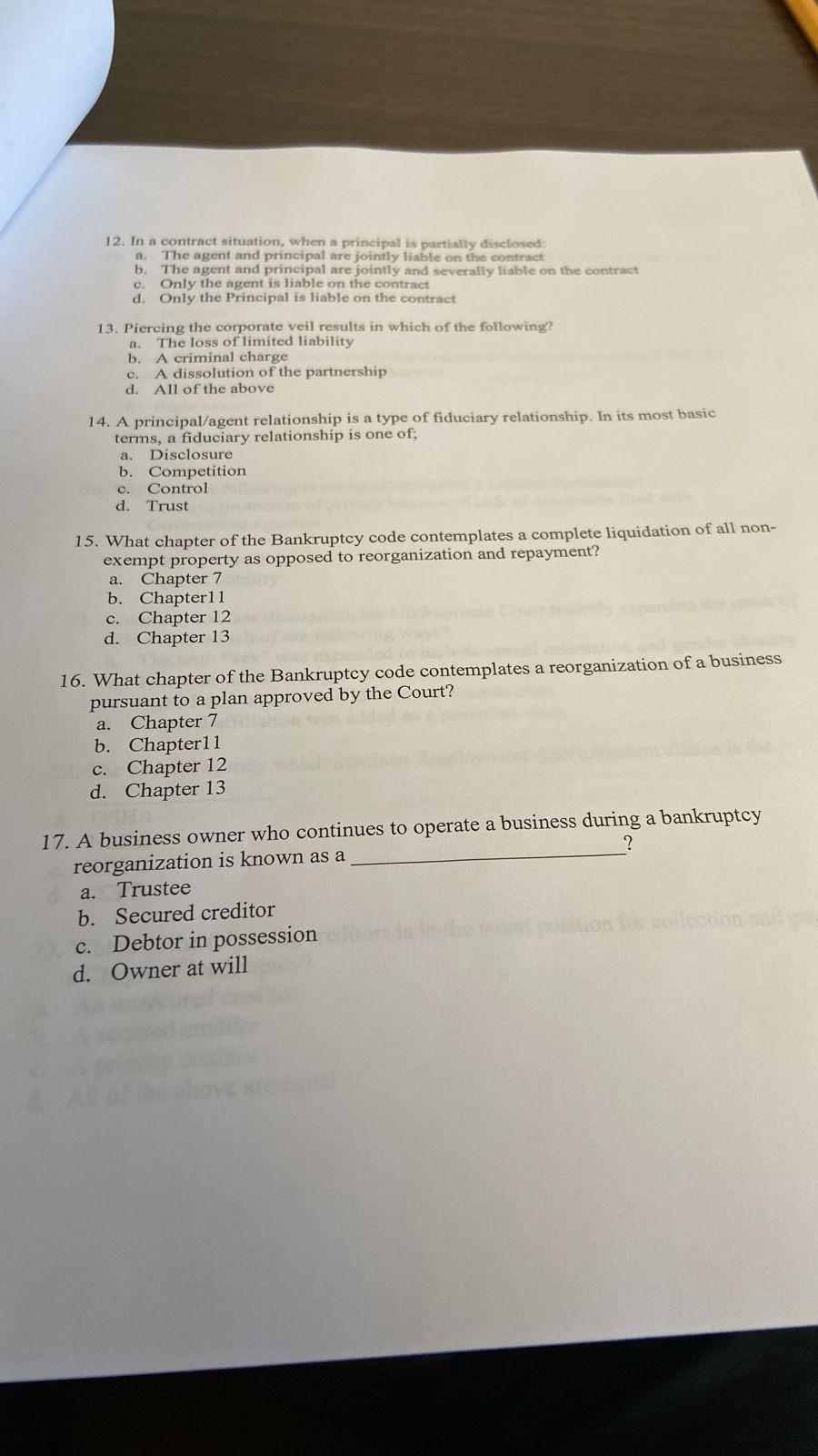  . 12. In a contract situation, when a principal is partially