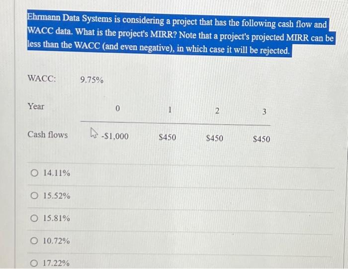 please add calculator steps thank you Ehrmann Data Systems is considering a