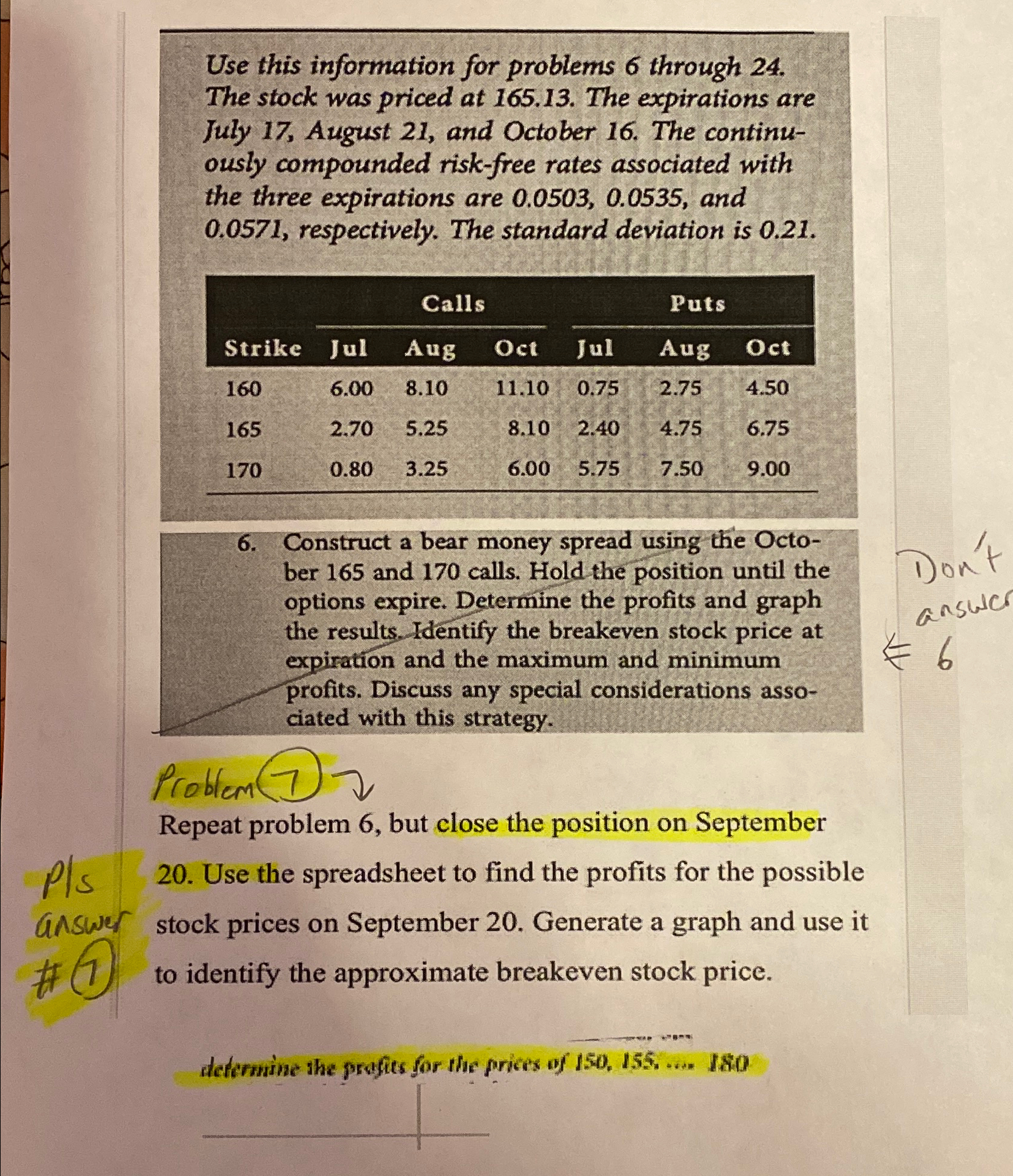  Use this information for problems 6 through 24. The stock was