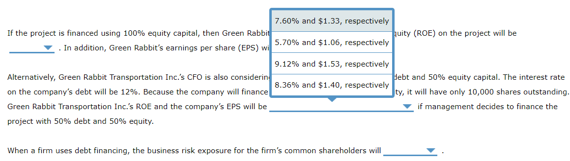 financial leverage on return on equity and earnings per share Consider the