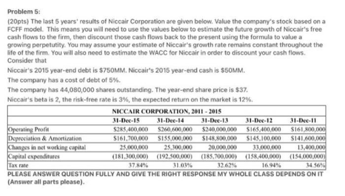 PLEASE ANSWER THIS QUESTION WITH 100% ACCURACY ASAP!!! Problem 5: (20pts) The