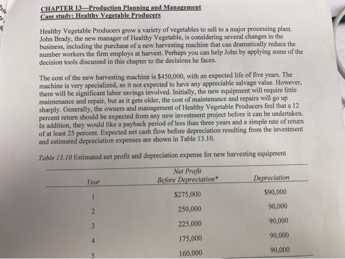  CHAPTER 13Production Planning and Management Case study: Healthy Vegetable Producers Healthy