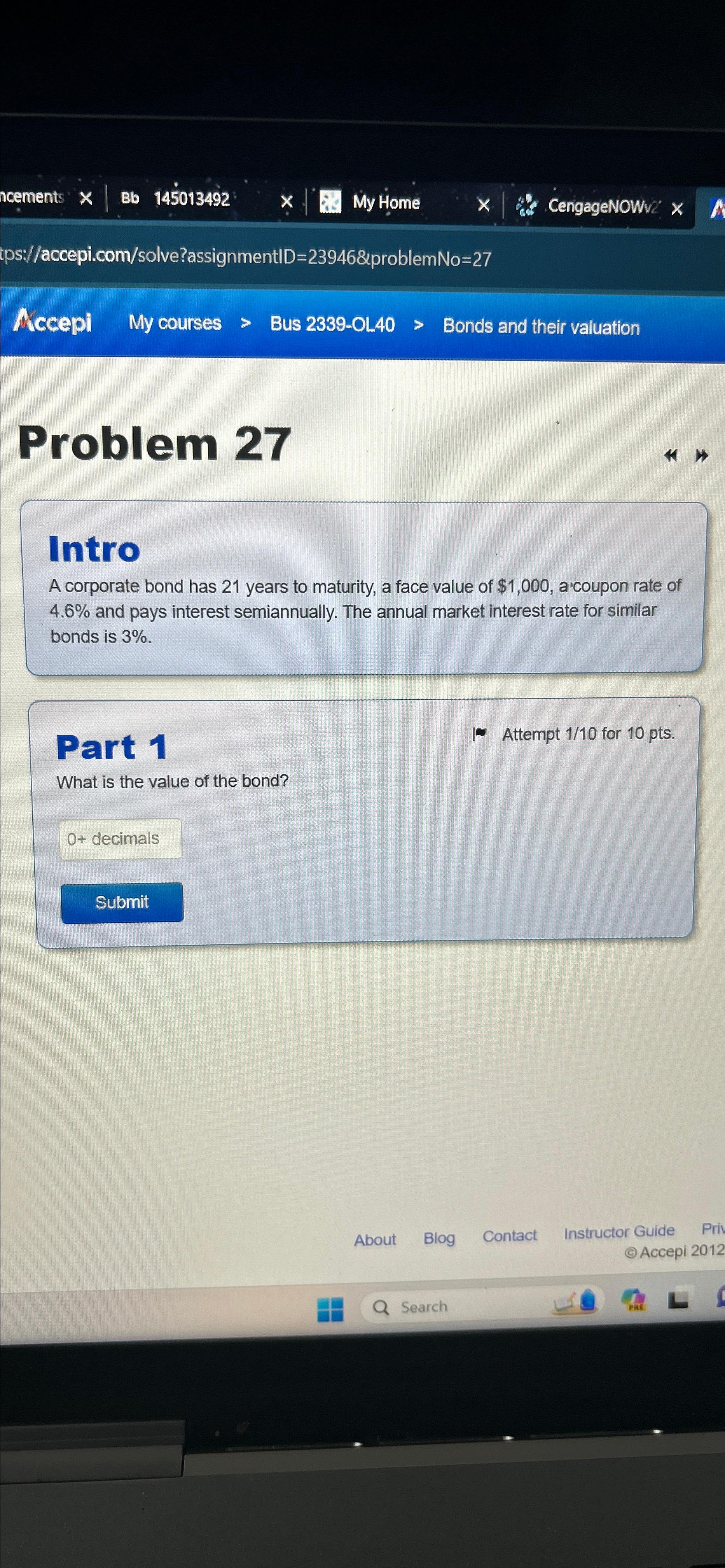  ips: ??? accepi.com/solve?assignmentID =239468 problemNo=27 Accepi My courses > Bus 2339-OL40>
