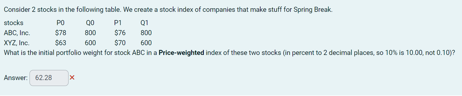  Consider 2 stocks in the following table. We create a stock