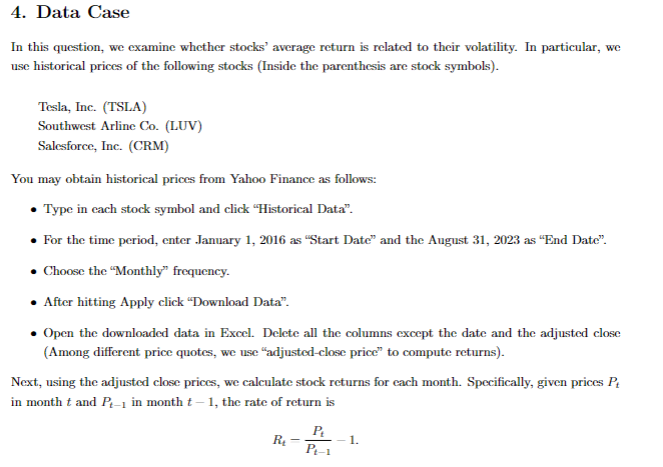  4. Data Case In this question, we examine whether stocks' average
