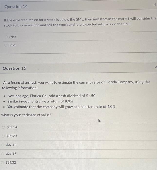  If the expected return for a stock is below the SML,