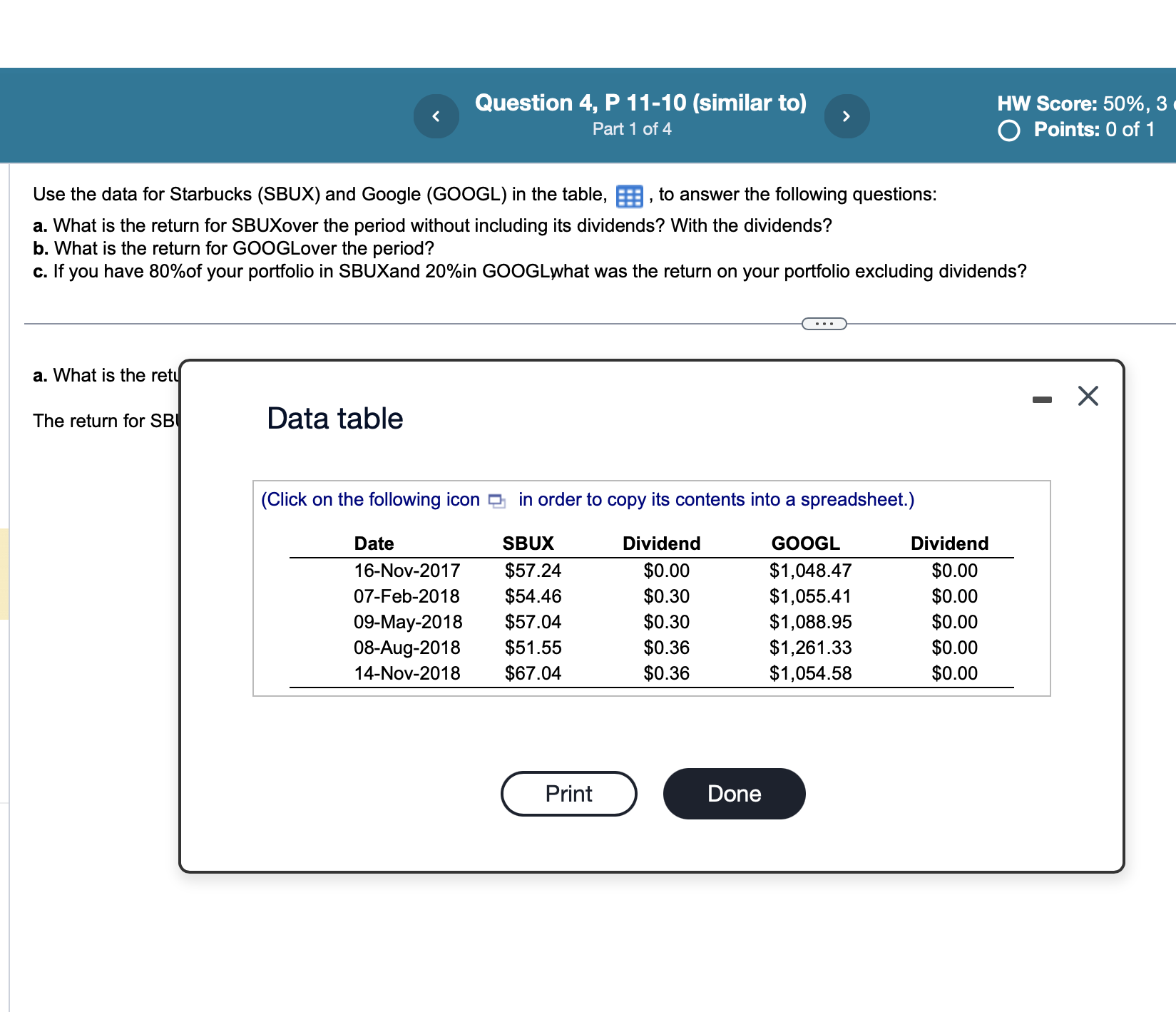  Use the data for Starbucks (SBUX) and Google (GOOGL) in the