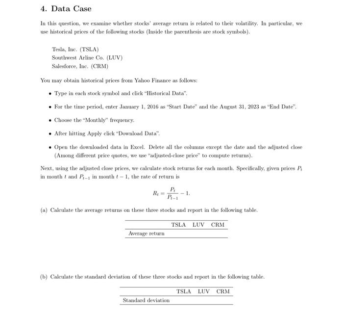  In this question, we examine whether stocks' average return is related