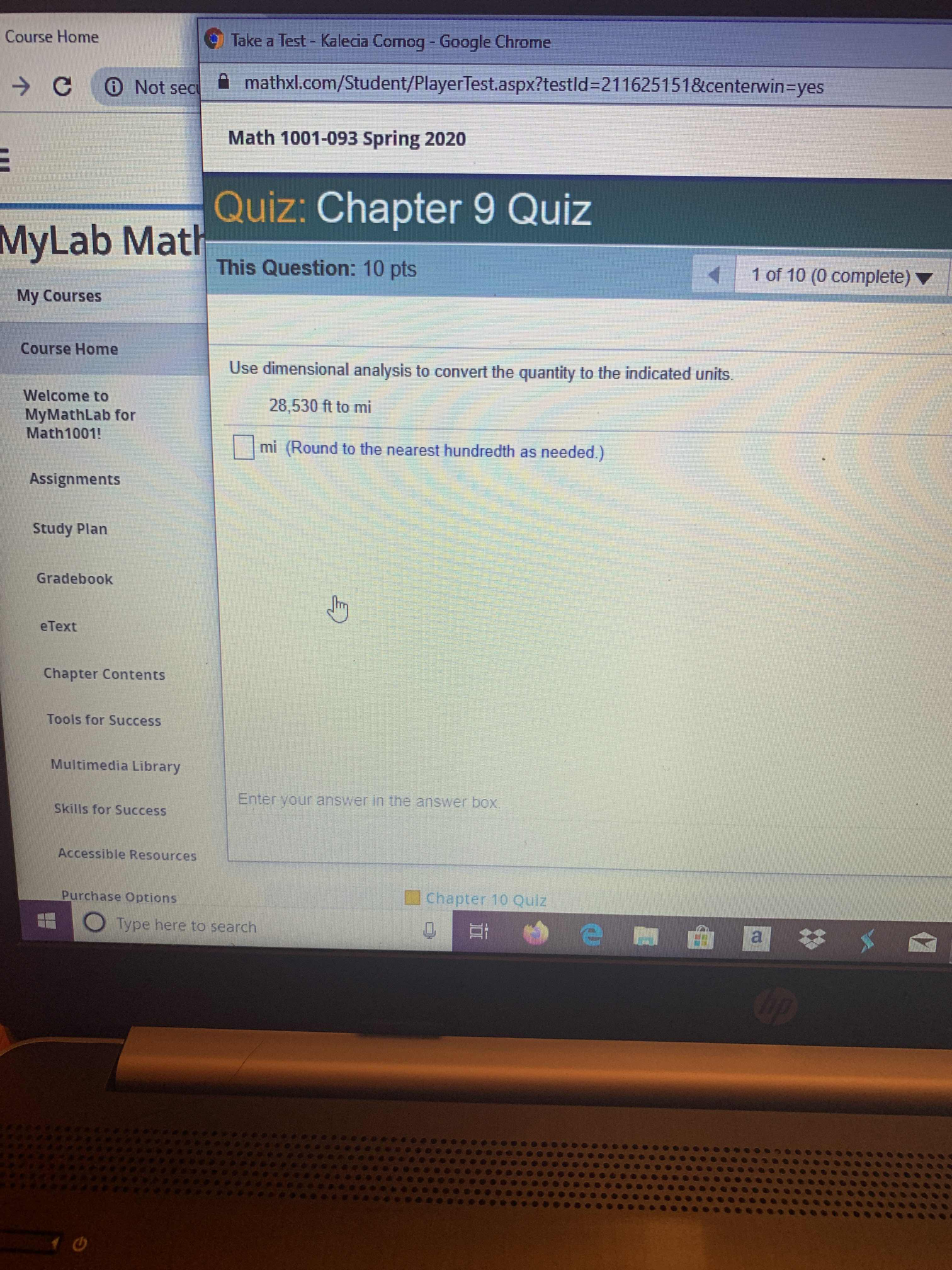 Course Home Take a Test - Kalecia Comog - Google Chrome