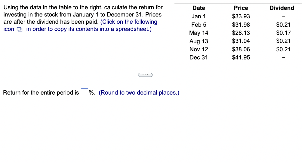  Using the data in the table to the right, calculate the