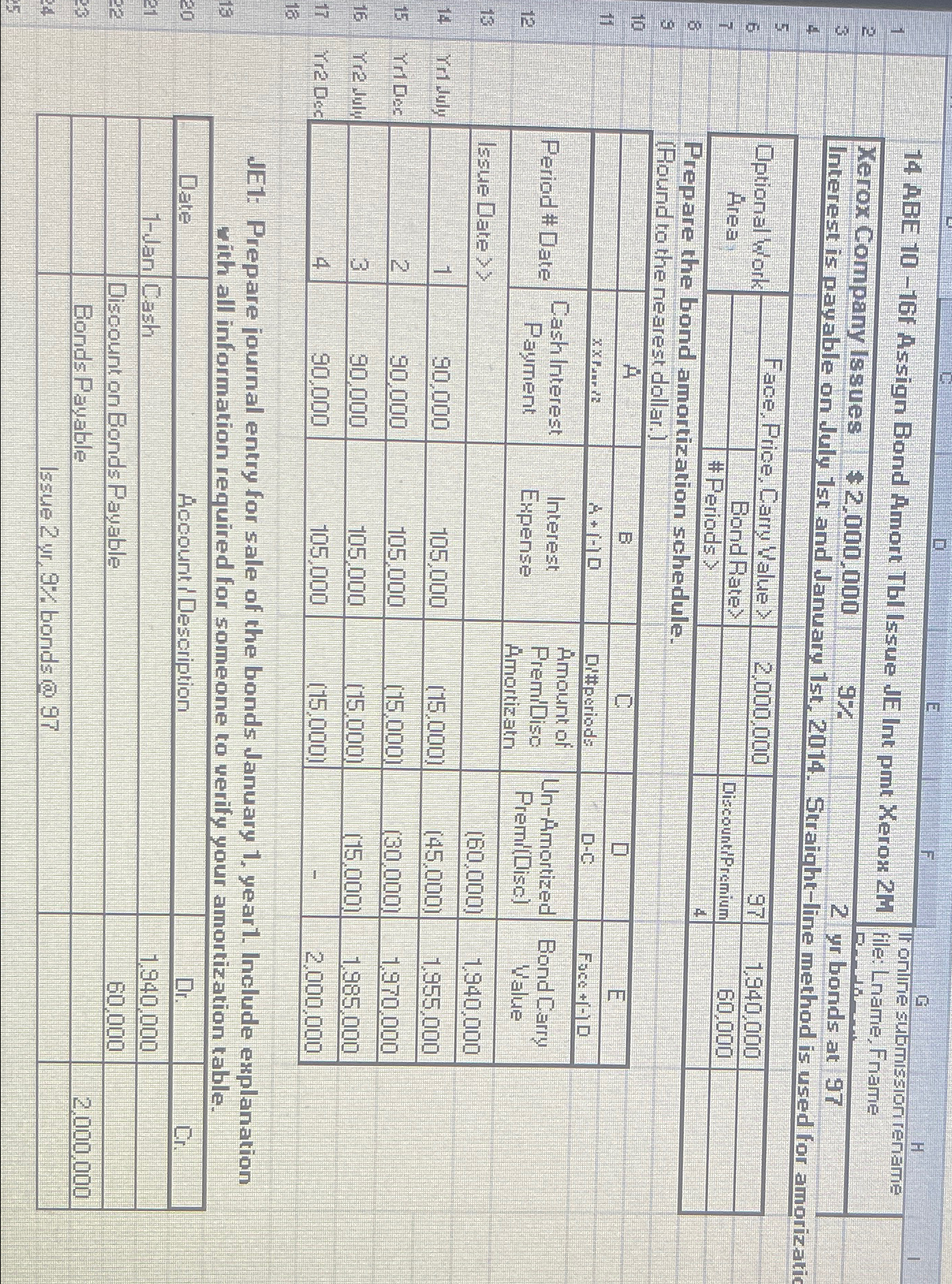 \table[[1,,14 ABE 10-16 f Assign Bond Amort Tbl Issue UE Int