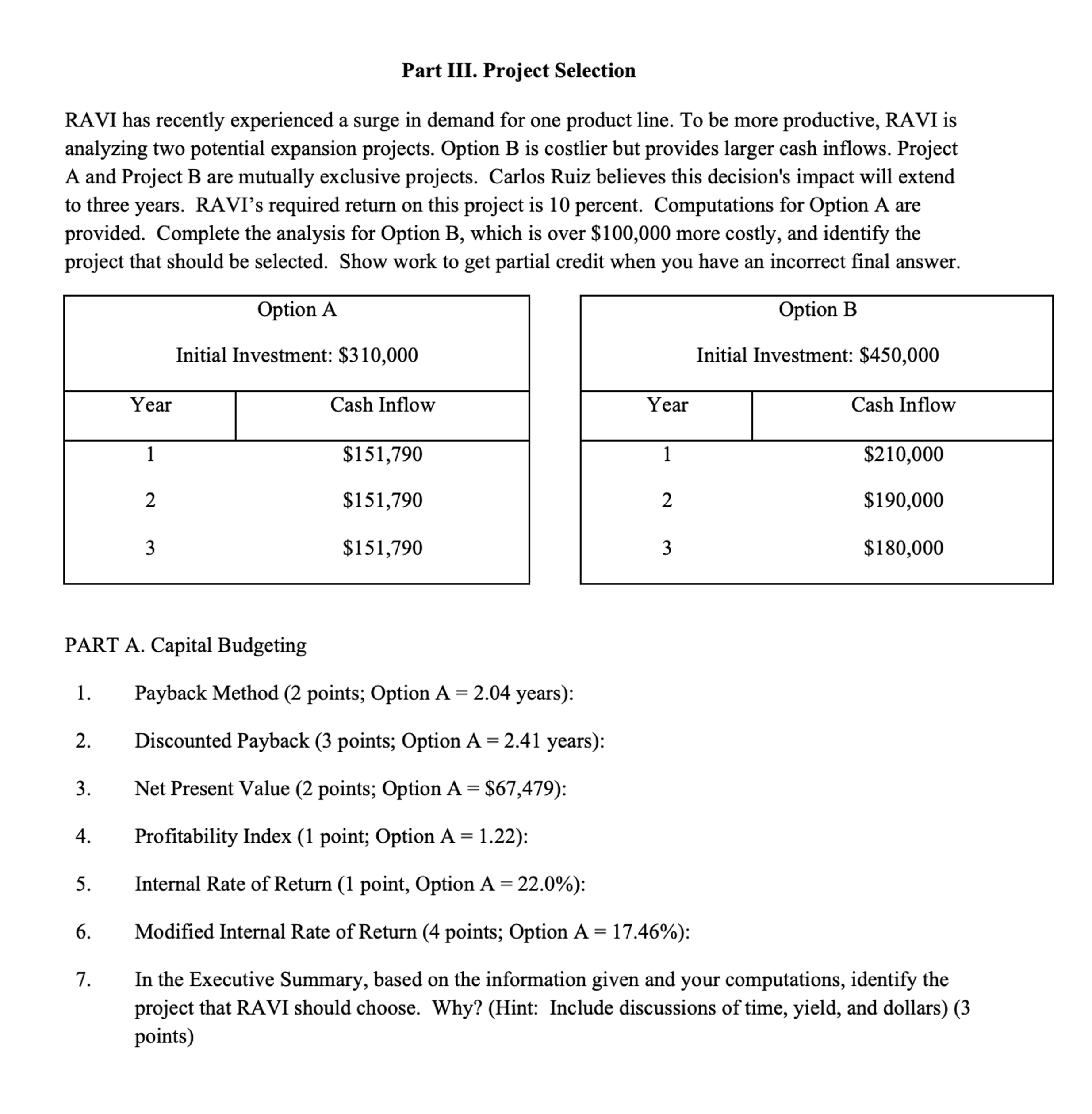  Part III. Project Selection RAVI has recently experienced a surge in