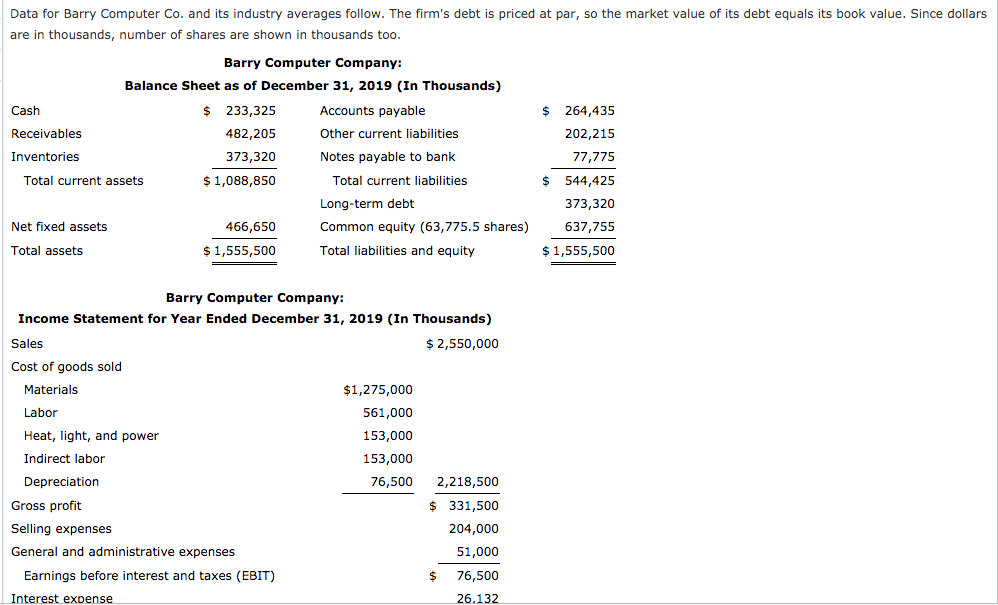 8. Please answer all sections a-d Data for Barry Computer Co. and