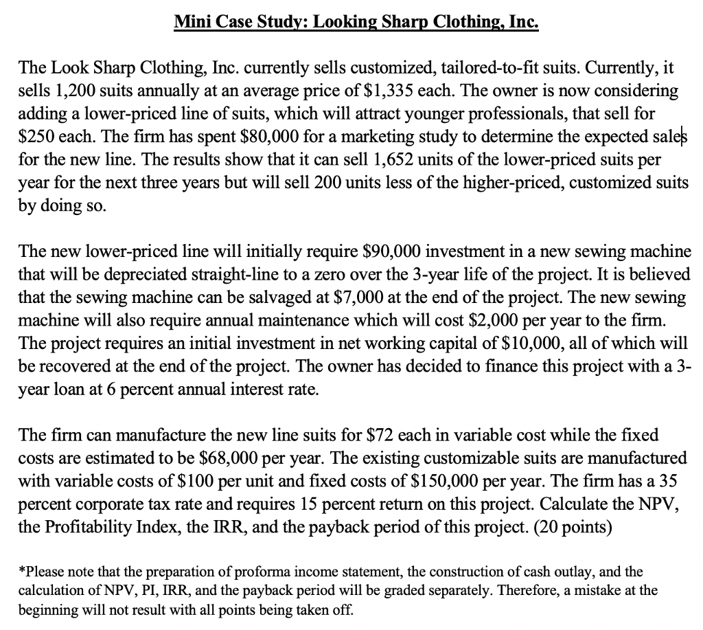 Mini Case Study: Looking Sharp Clothing, Inc. The Look Sharp Clothing,