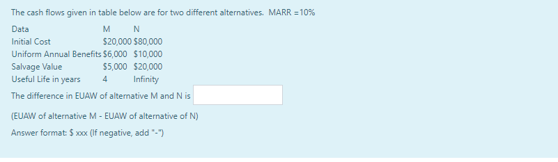 The cash flows given in table below are for two different