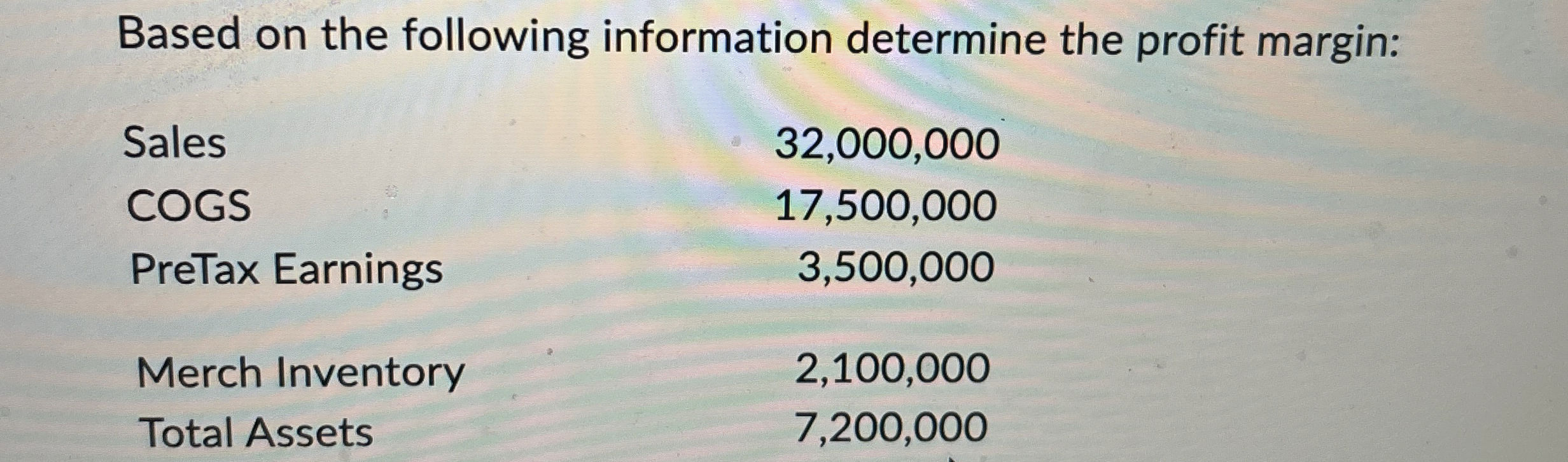  Based on the following information determine the profit margin: 