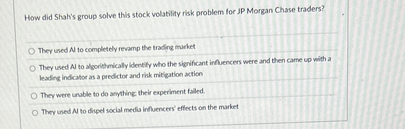  How did Shah's group solve this stock volatility risk problem for