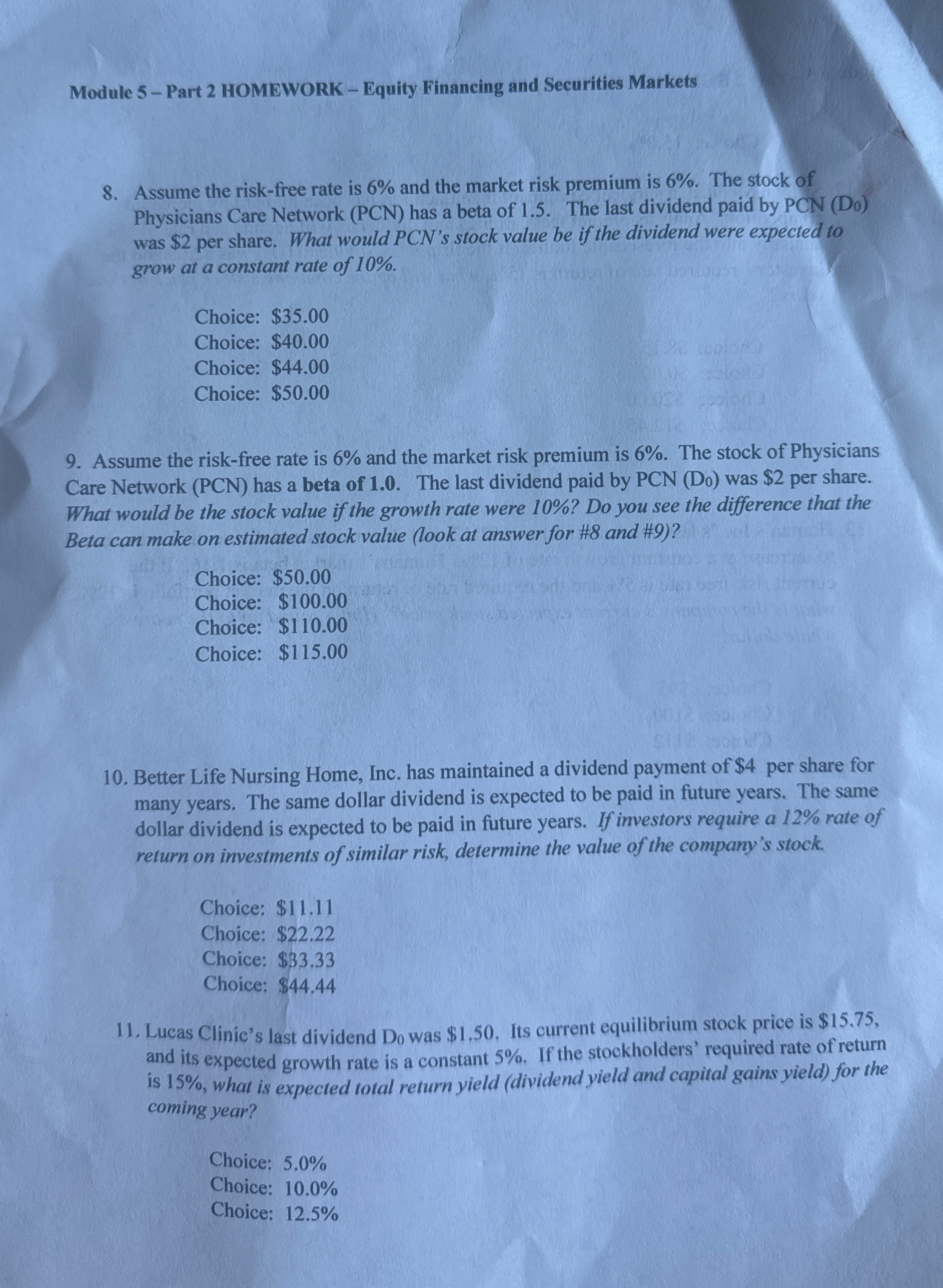  Module 5-Part 2 HOMEWORK - Equity Financing and Securities Markets 8.