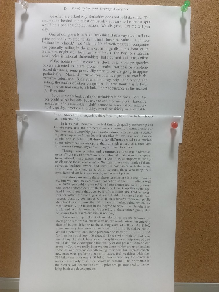 Read the following Passages and summarize 2 main points. D. Stock