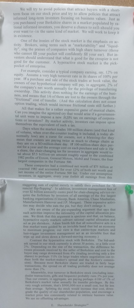 Splits and Trading Activity? 3 We often are asked why Berkshire does