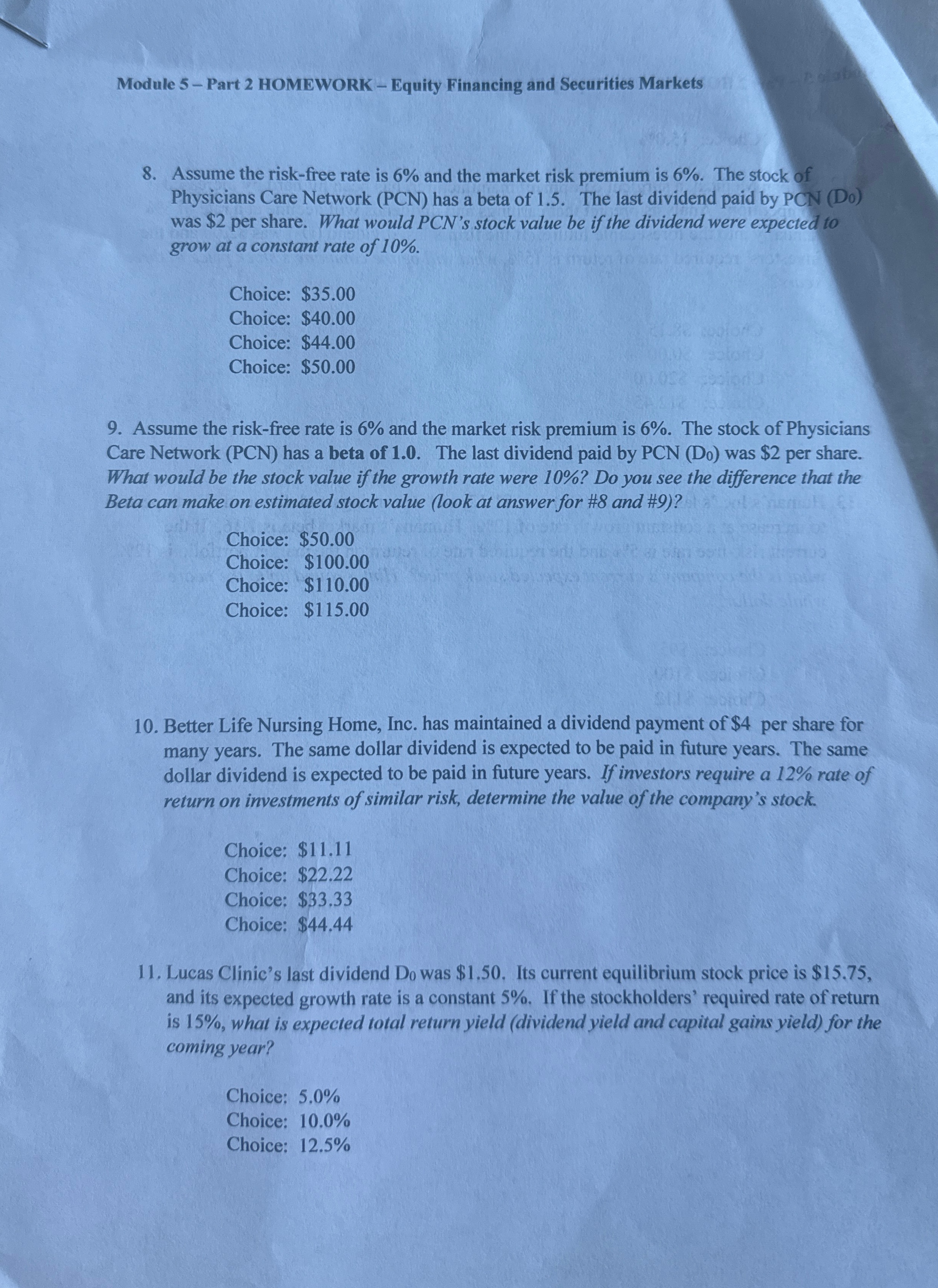  Module 5-Part 2 HOMEWORK - Equity Financing and Securities Markets 8.