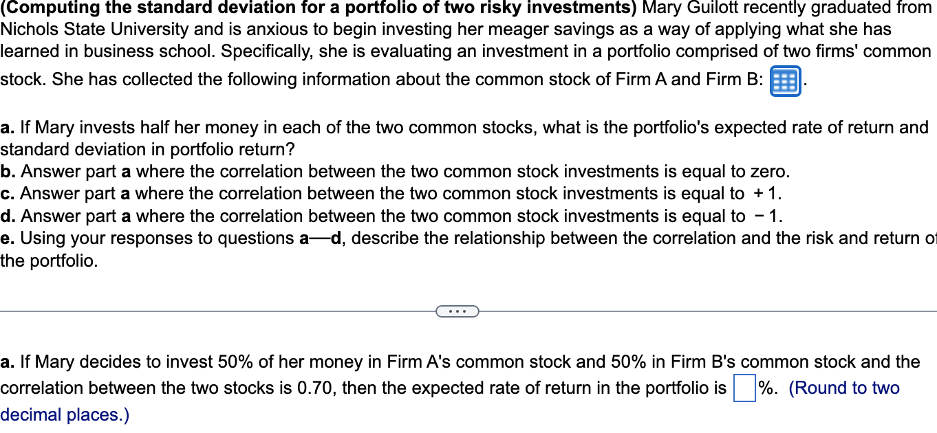 Please solve for Questions A- E. (Computing the standard deviation for a