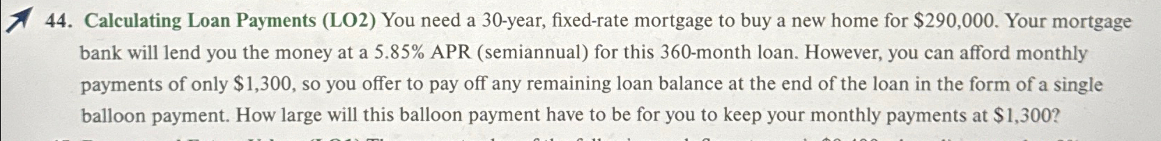  Calculating Loan Payments (LO2) You need a 30-year, fixed-rate mortgage to