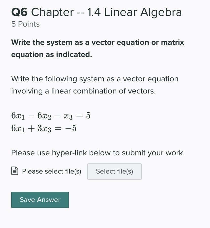 Please help me on this.. 06 Chapter -- 1.4 Linear Algebra 5