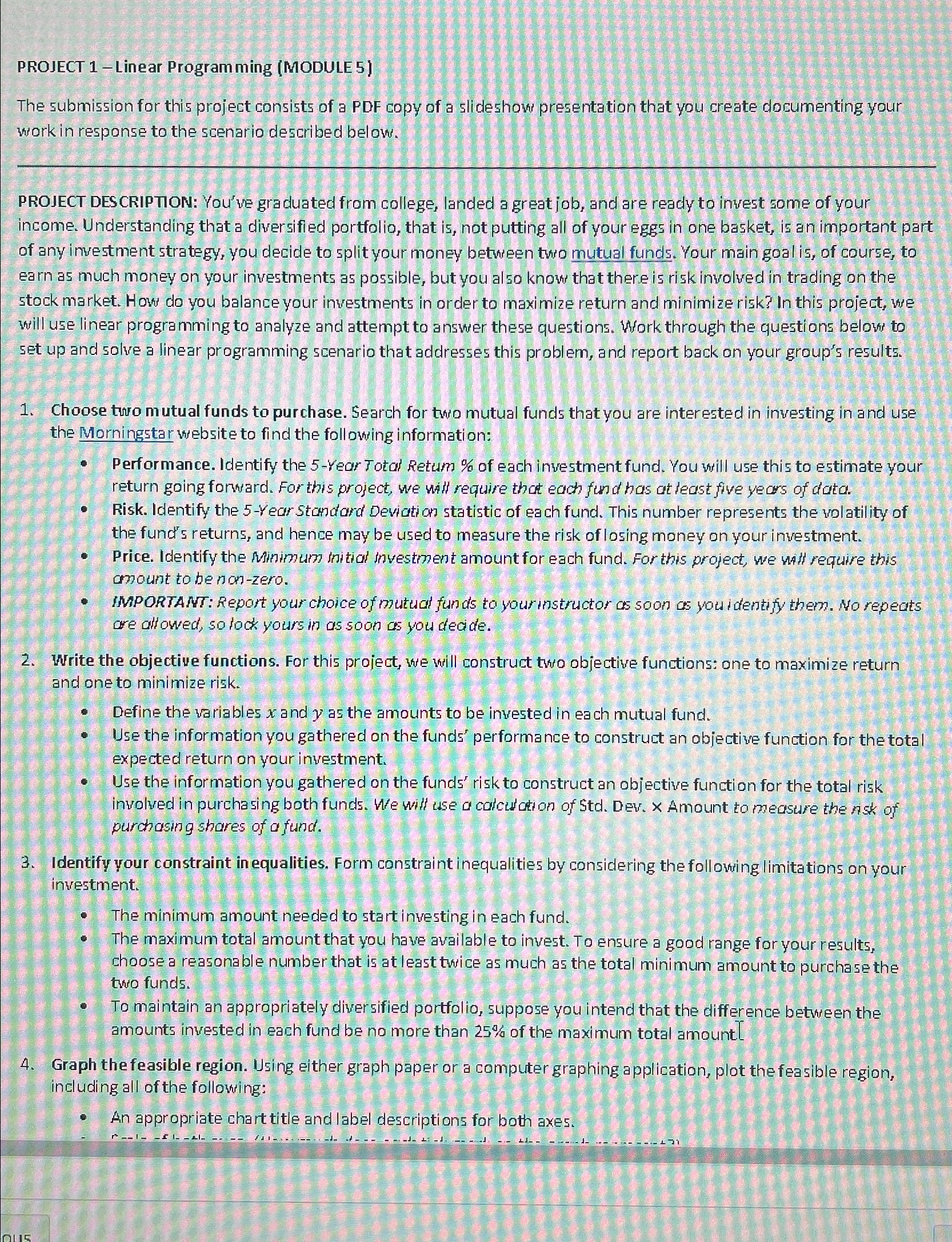  PROJECT 1- Linear Program ming (MODULE 5) The submission for this