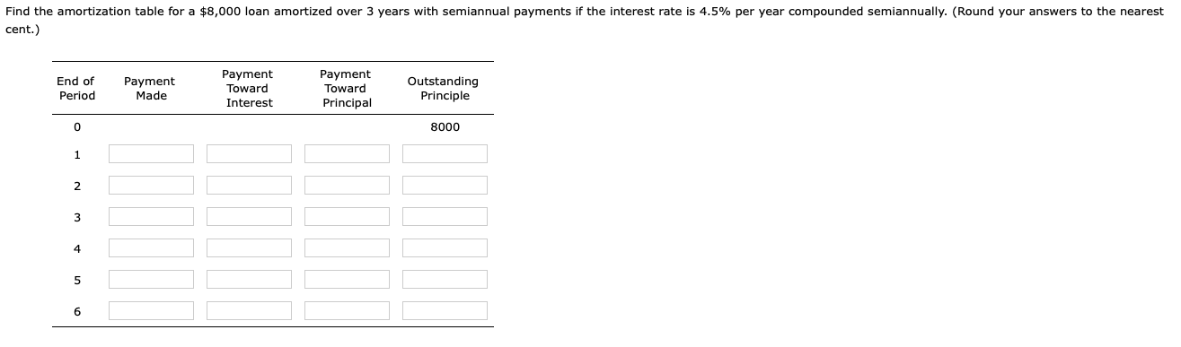  Find the amortization table for a $8,000 loan amortized over 3