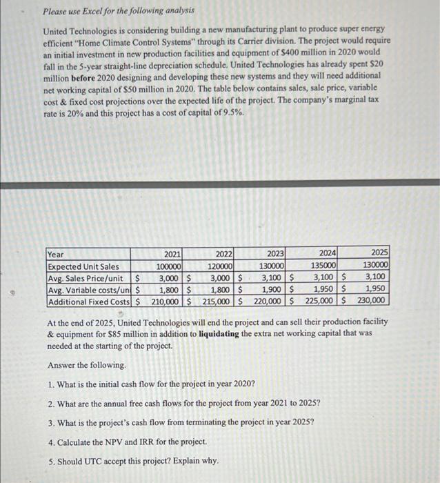 please answer 1-5. show excel work also please. Please use Excel for