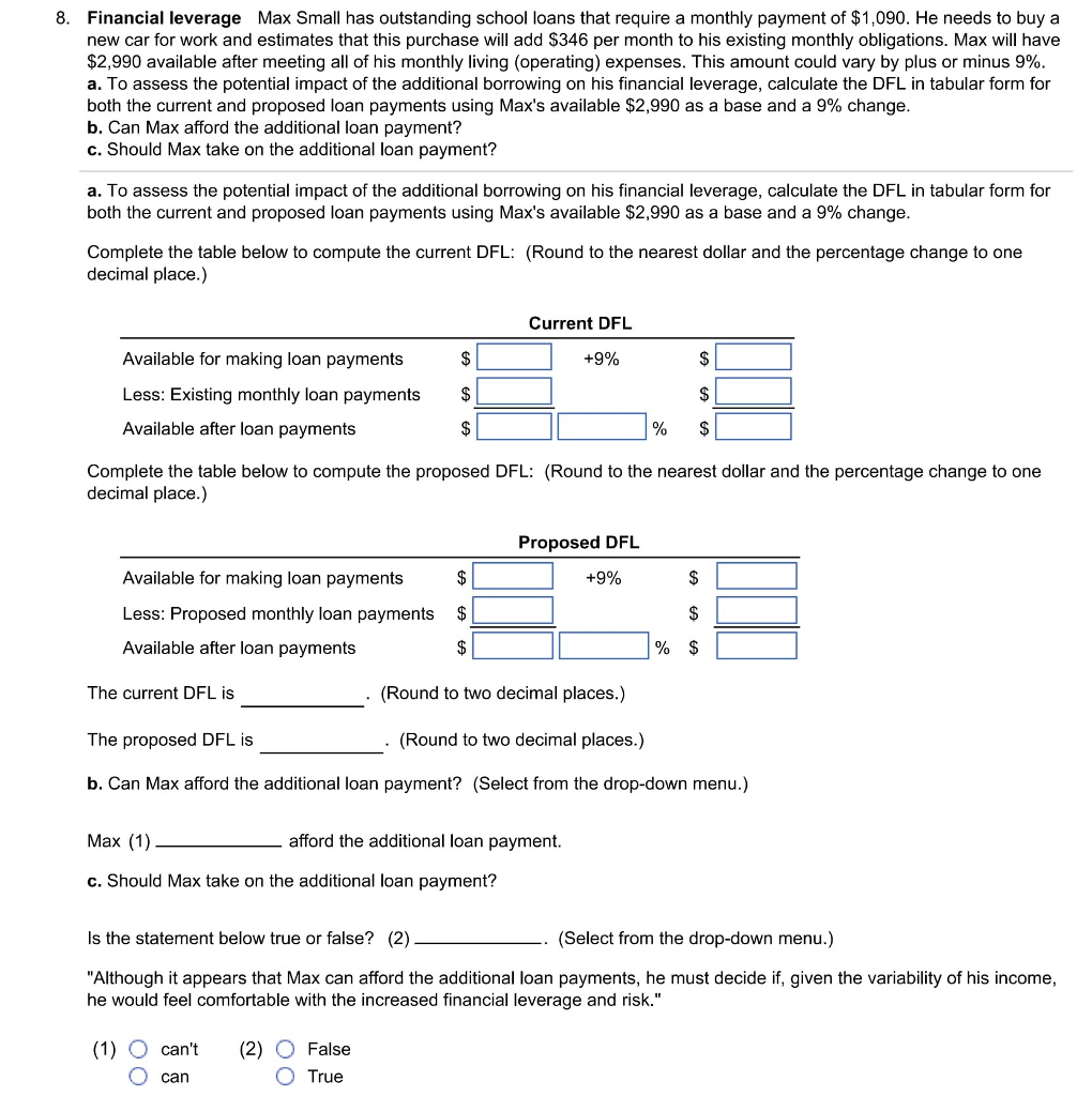  8. Max Small has outstanding school loans that require a monthly