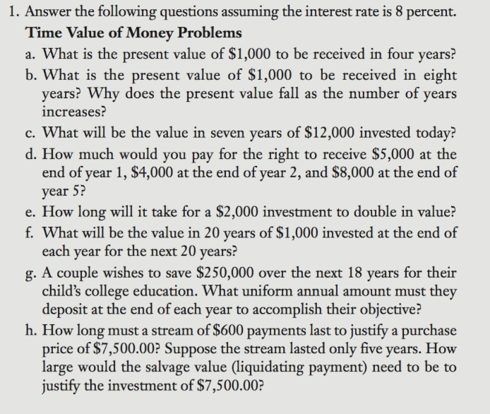 *SHOW ALL WORK USING AN EXCEL SPREADSHEET* 1. Answer the following questions