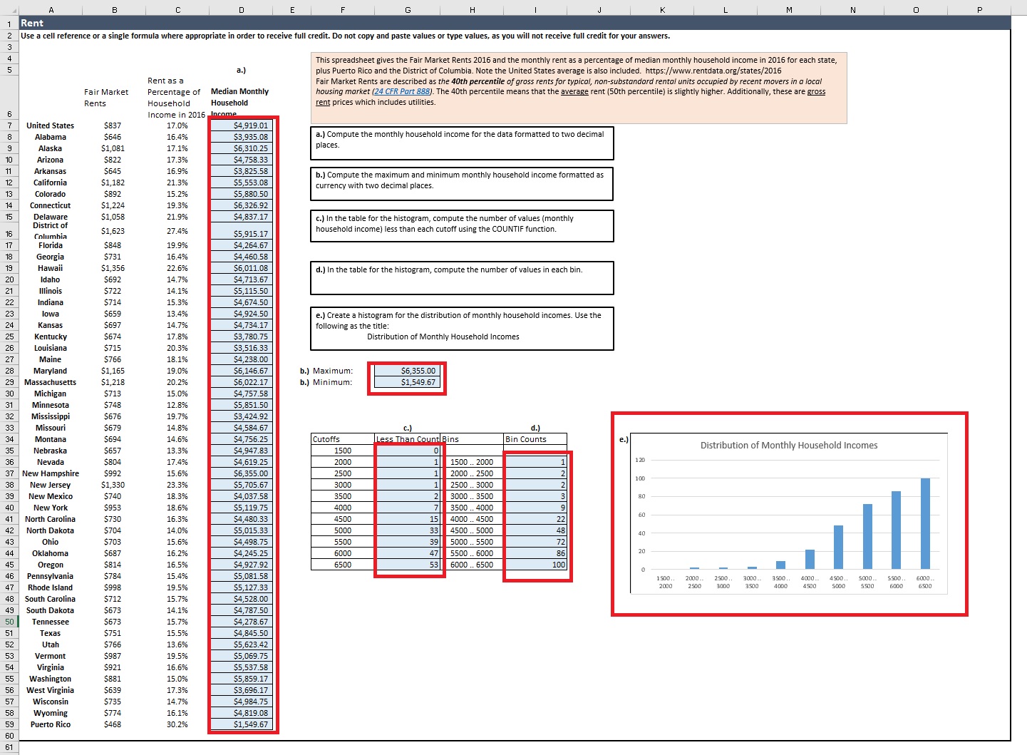  B C E G Rent Use a cell reference or a