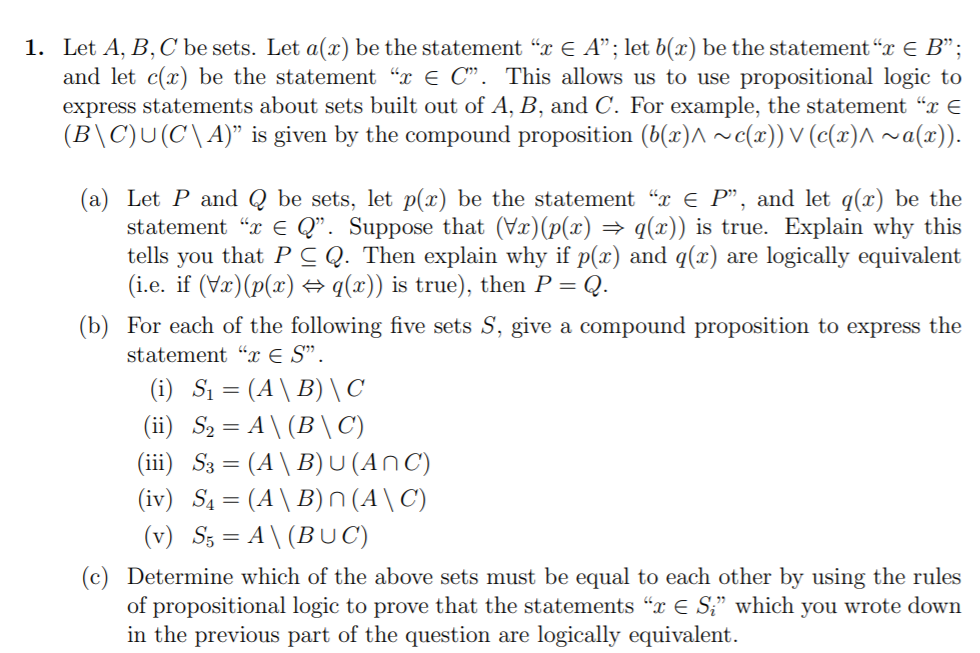 question 1 1. Let A, B, C be sets. Let (1(3) be