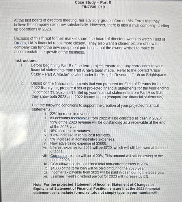  Case Study - Part B FIN7230 010 At the last board