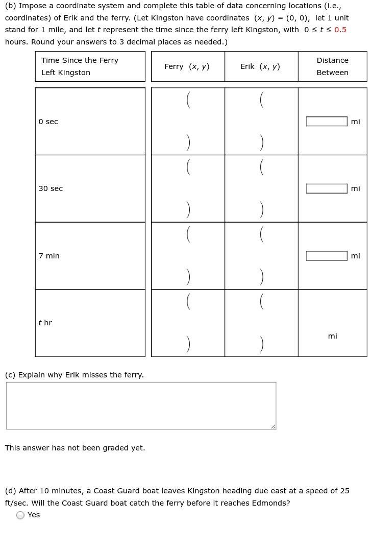 (b) Impose a coordinate system and complete this table of data