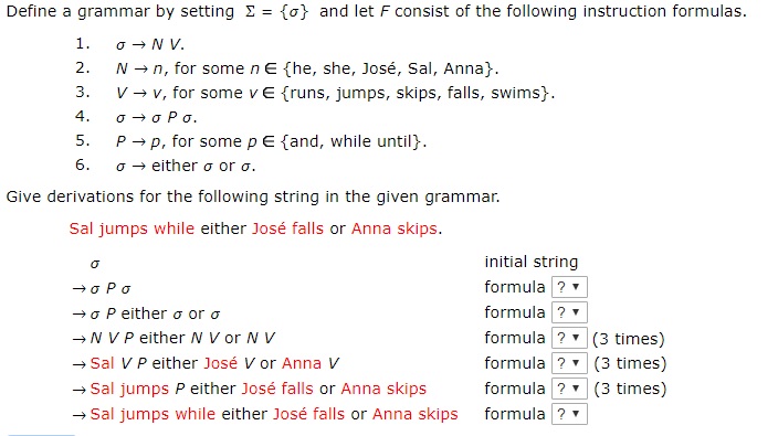 Need some help with the following problem: Define a grammar by setting