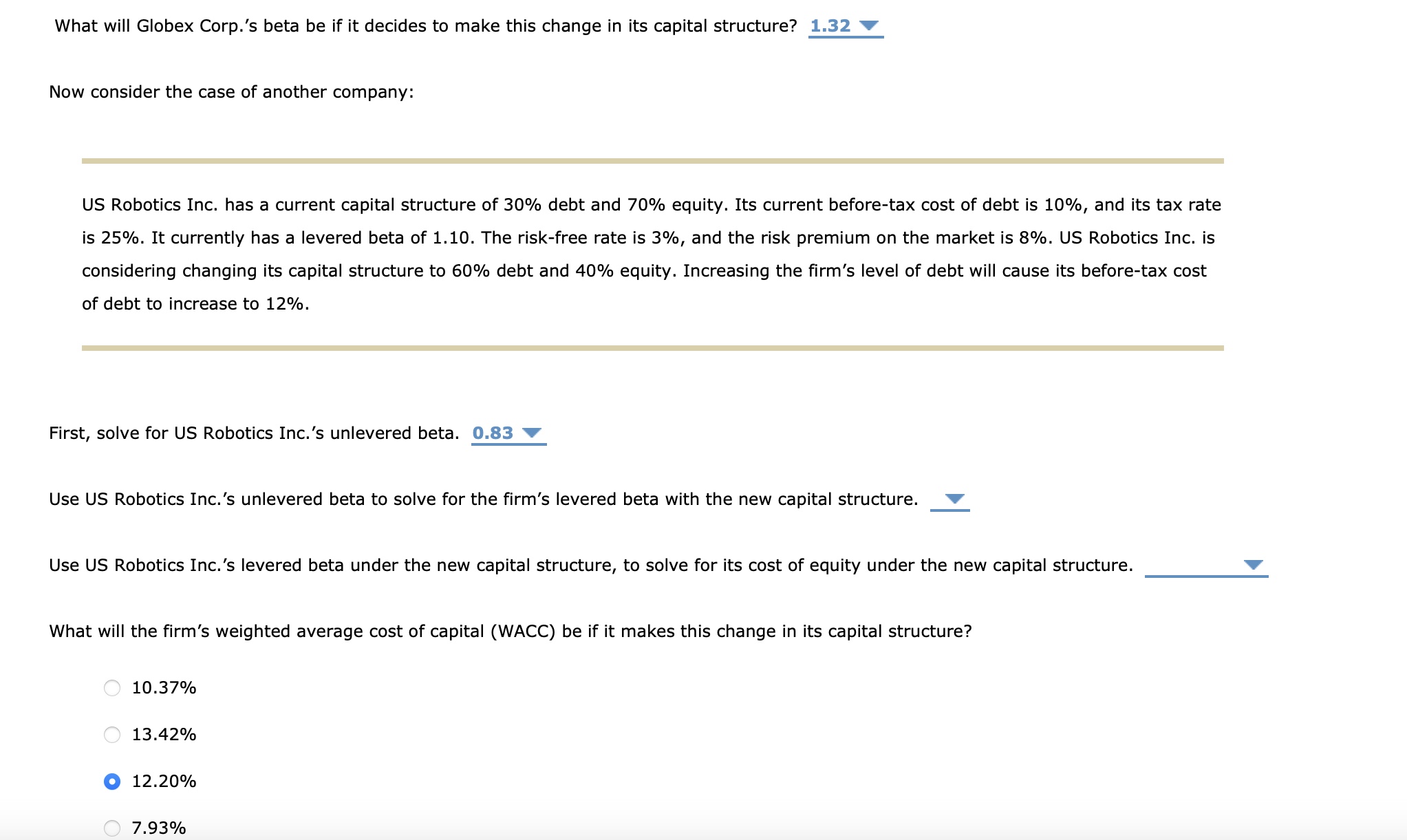  What will Globex Corp.'s beta be if it decides to make