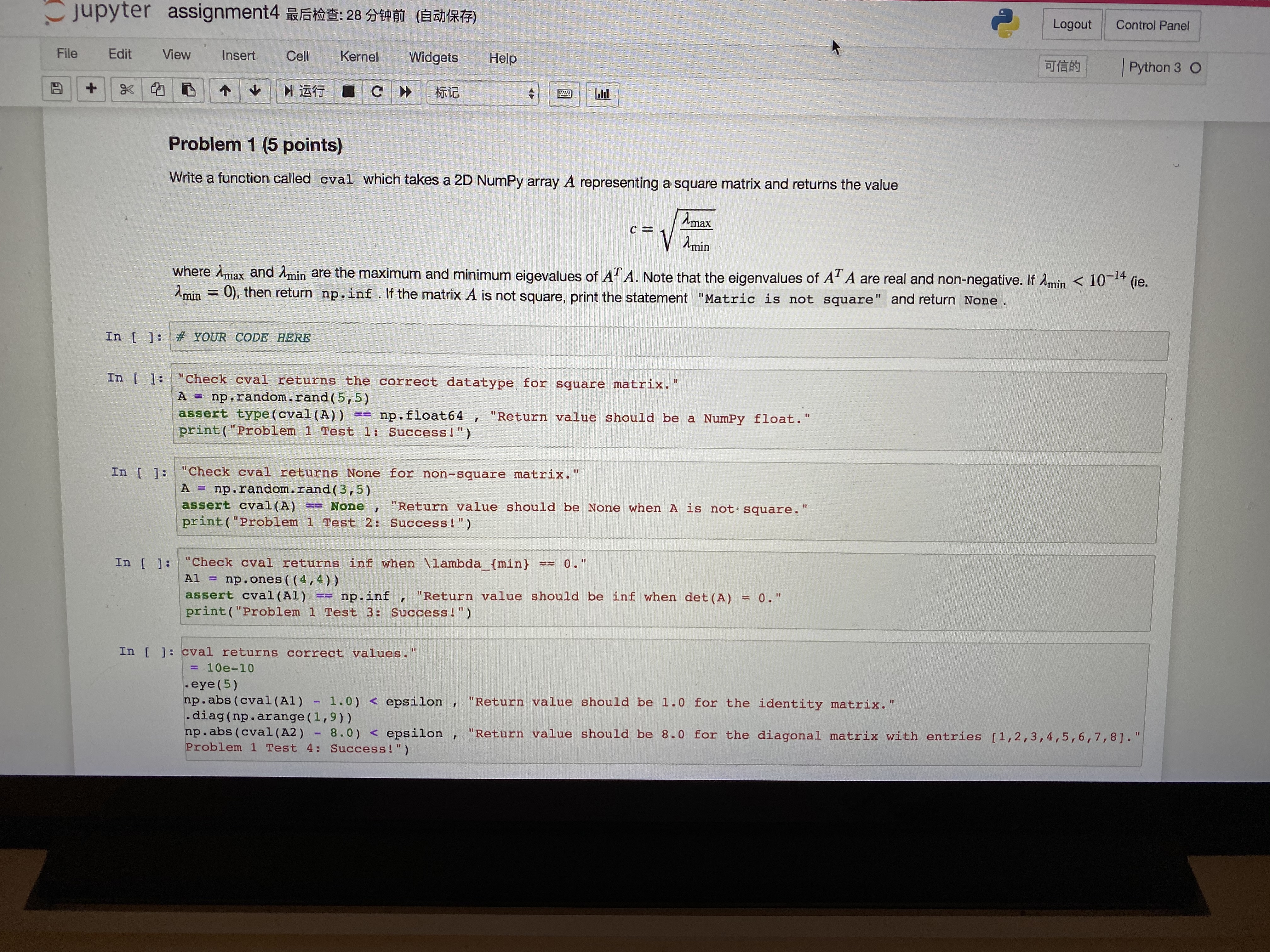please use python. jupyter assignment4 REID: 28 5)1491 (BE)(R(7) Logout Control Panel
